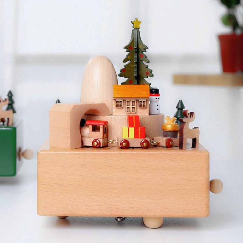 Wooden music box with train shape