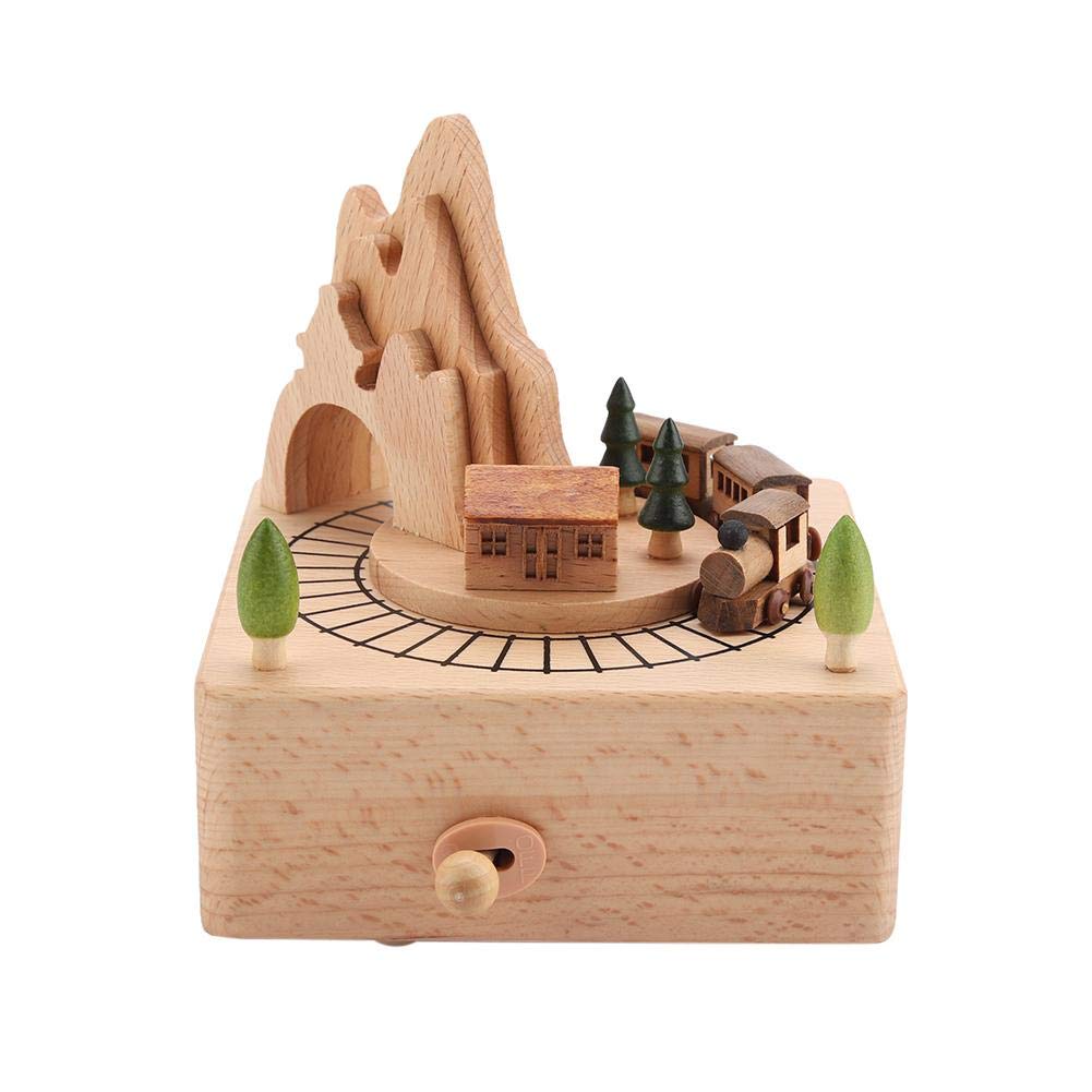 a wooden music box with different decorations